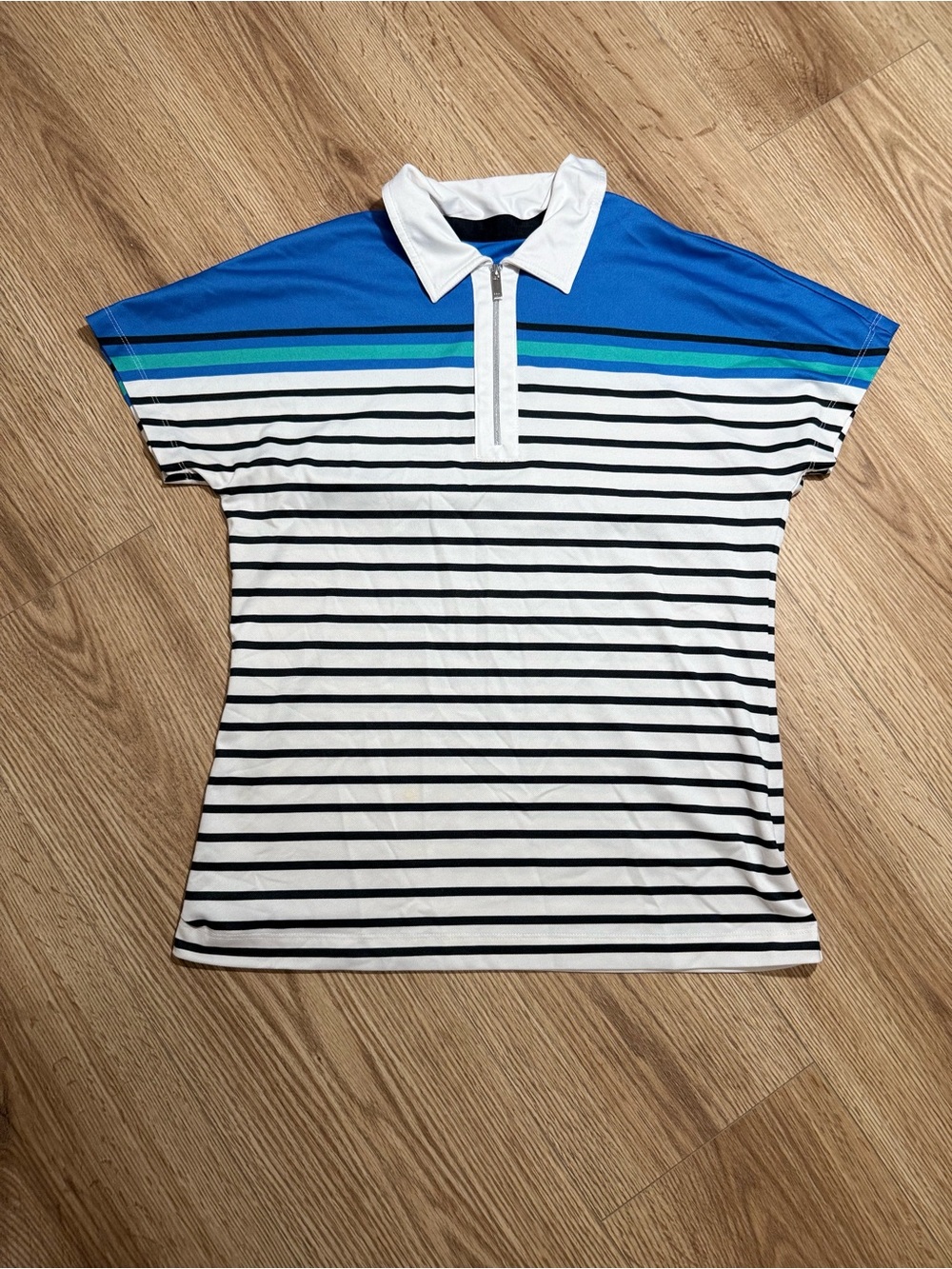 Tail Blue, Teal & White Striped Polo Tee